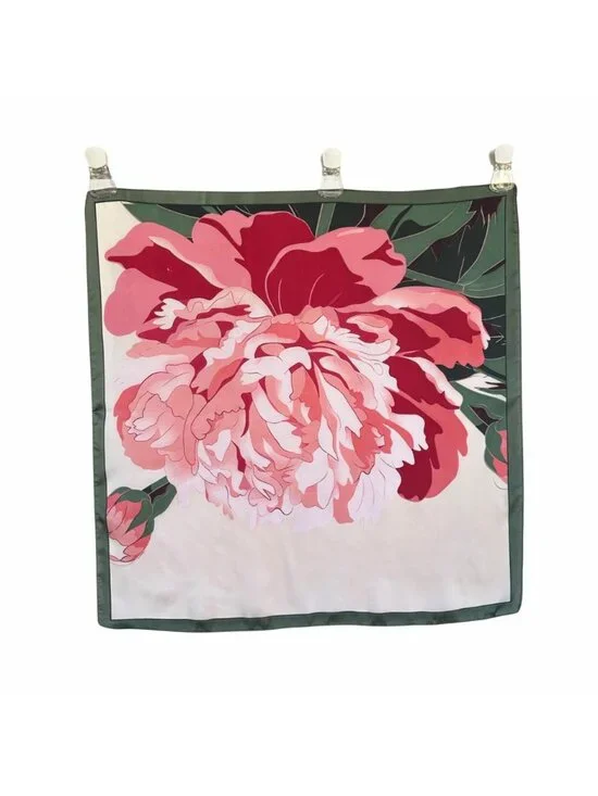 ✨Large Floral Soft Scarf Square Silky Head Neck Wrap Green Pink Flower Accessory - Picture 3 of 4